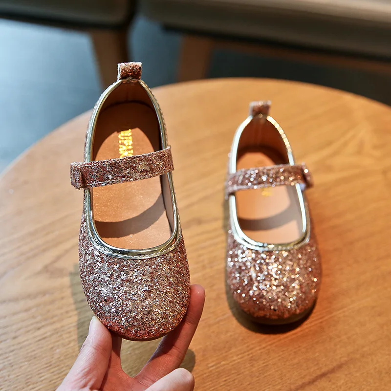 Mumoresip Glitter Leather Girls Shoes Bling Kids Casual Flats Silver Gold Color Children's For Toddlers Wedding Princess | Детская