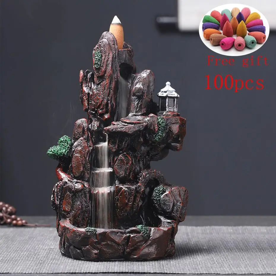 

Zen Waterfall Incense Burner Multi style Mountains River Fountain Backflow Aroma Smoke Censer Holder Office Home Unique Crafts