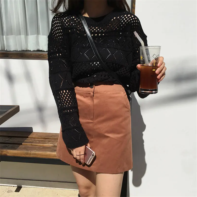 Милые тонкие Джемперы Alien Kitty 2020 однотонные ажурные сексуальные уличные женские