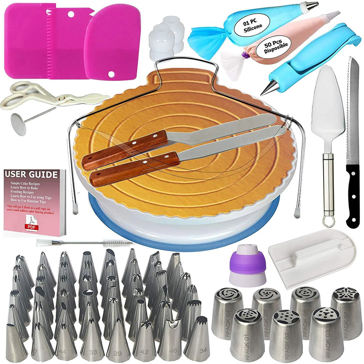 

Cake Decorating Tools Icing Tips Turntable Pastry Bags Couplers Piping Nozzle Baking Tools Set for Cupcakes Cookies