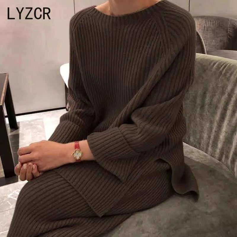 

LYZCR Two Piece Tracksuit Set Fashion Women's Knitted Tracksuit For Women Knit Sweater and Pants 2 Piece Sets Loose Pants Spring