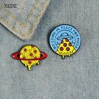 XEDZ мультфильм пиццы НЛО космический корабль планету пиццы эмалевая брошь модная желтая планету пиццы значок с изображением еды, ювелирное изделие в подарок для друзей