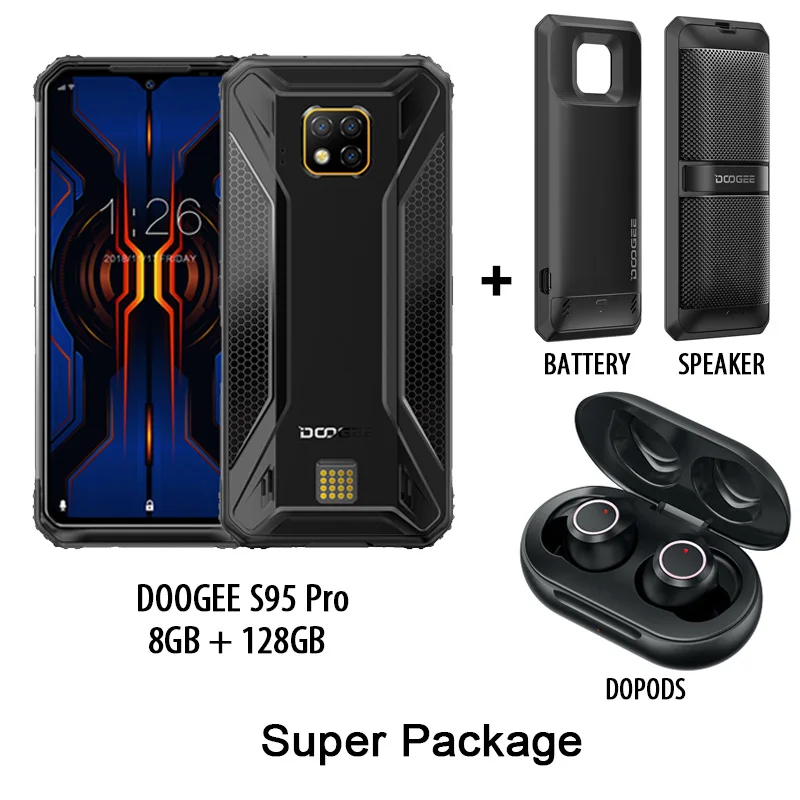 Super Package Doogee S95 Pro модульный прочный мобильный телефон 6," дисплей 8 Гб 128 ГБ Helio P90 Восьмиядерный 48MP с тройной камерой смартфон - Цвет: Super Package