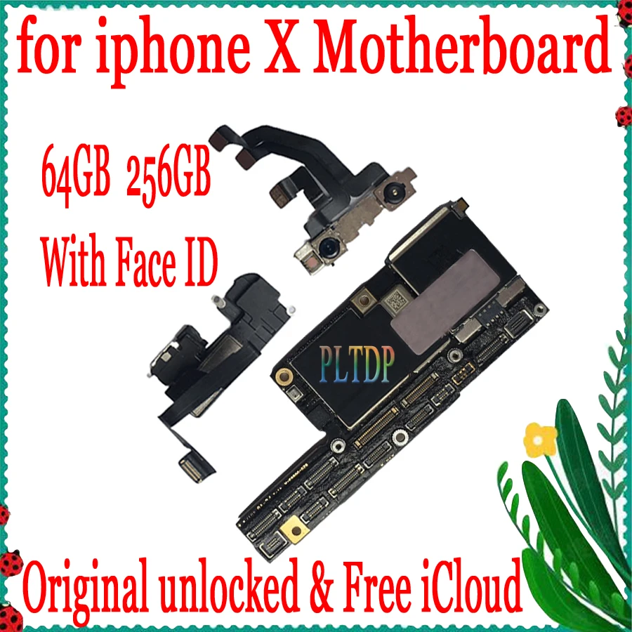 

Free icloud Full chips 100% Tested For iphone X Motherboard 64GB 256GB logic board Original unlocked With/No Face ID,Support upd