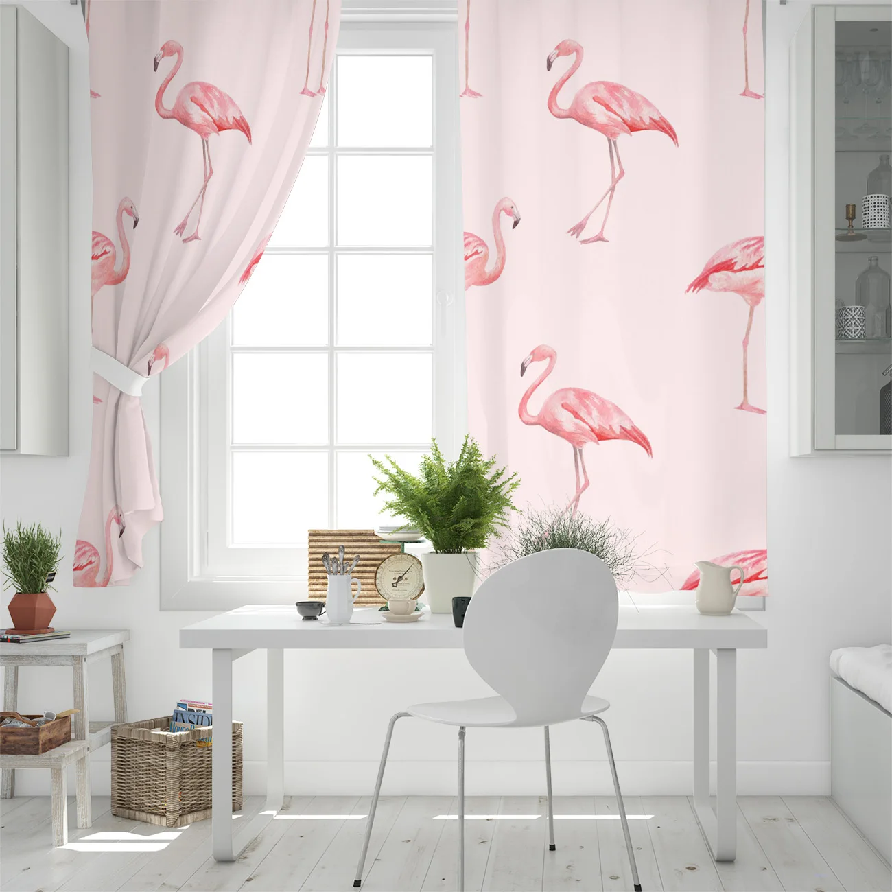 Розовые оконные шторы с фламинго занавески для гостиной кухни Современный