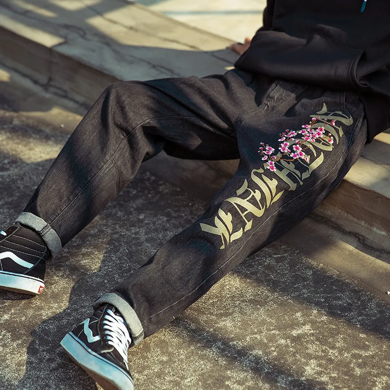 Japanese Fashion Embroidered Straight-leg Jeans Large Size Loose Casual Trousers Spring and Autumn All-match Tide Brand Pants