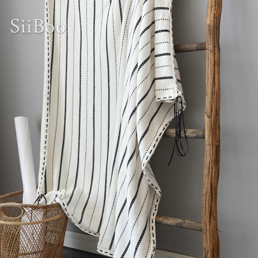 Корейский простой стиль белый с черной полосой летний свет для кровати дивана