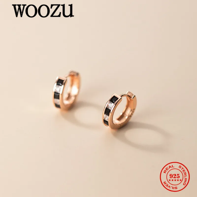 

WOOZU натуральная 925 стерлингового серебра Ультрамодное корейское паве кристалл серьги-кольца с цирконом для женщин вечерние в винтажном сти...