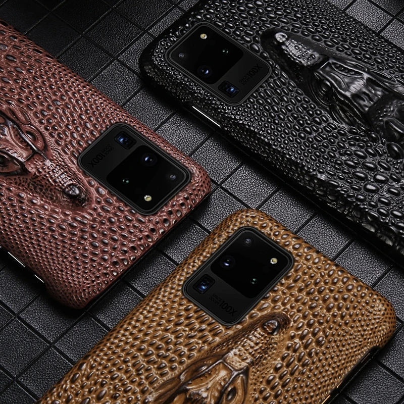 for samsung galaxy s21 ultra note 20 10 s20 fe plus s10 a52 a72 m51 case genuine leather 3d crocodile texture hard cover funda free global shipping