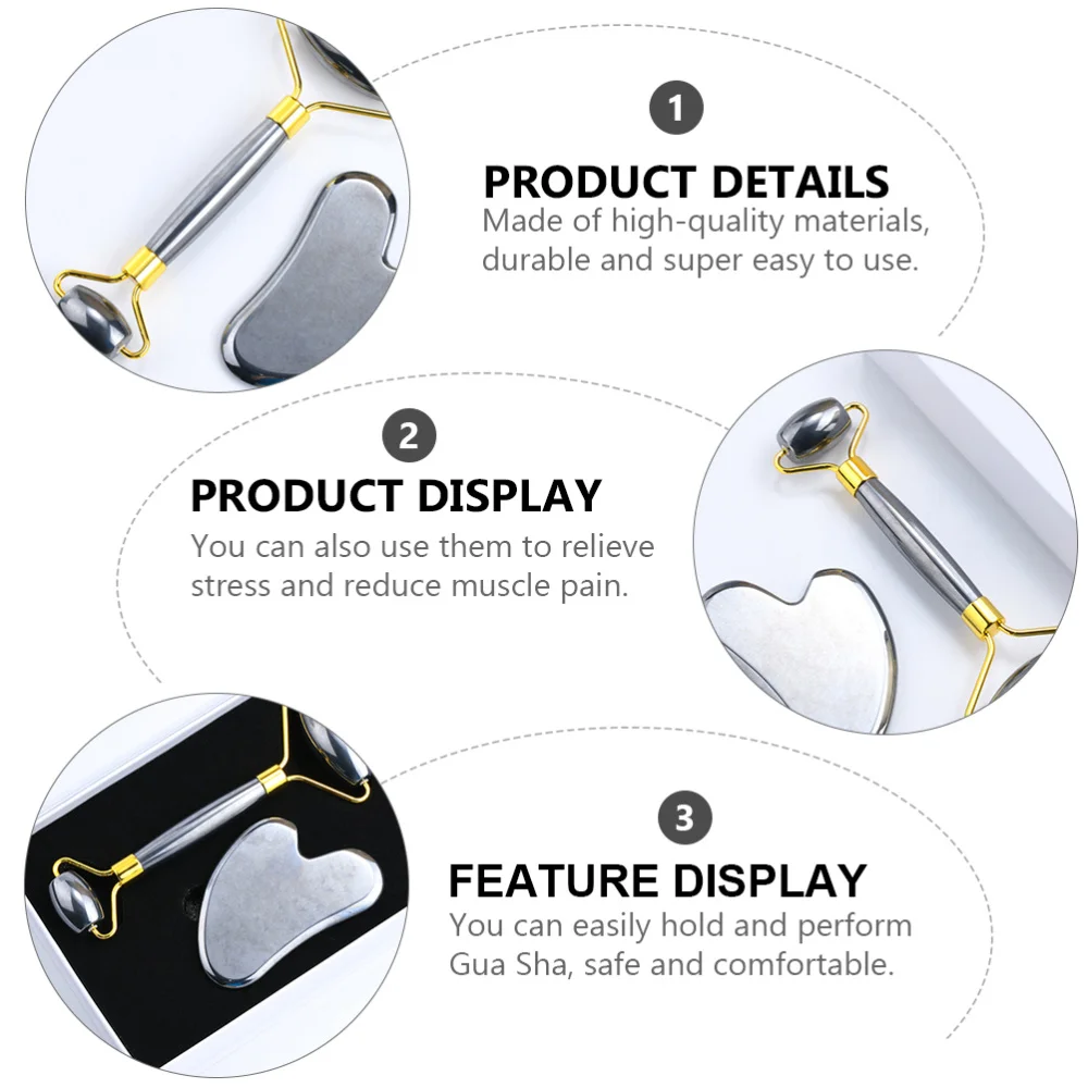 

1 Set Roller Stick Heart-shaped Scraping Board Set Facial Scrapers