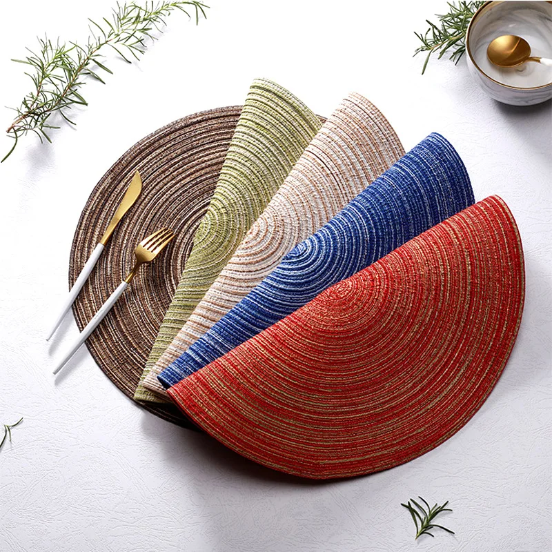 

Nordic Style Western Cotton Yarn Woven Table Mats Insulation Non-Slip Anti-Scalding Pads Home Living Room Round Placemats