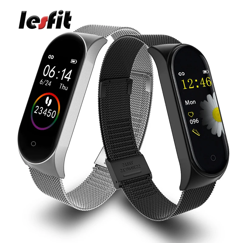 Lesfit Роскошные из нержавеющей стали умные цифровые браслеты для женщин MI Android
