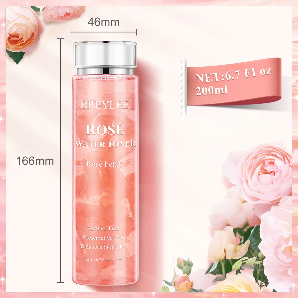 

BREYLEE Rose Water Toner Hyaluronic Acid Moisturizing Serum Hydrating For Dry Skin Large Pores Dark Firming Skin Care 200ml