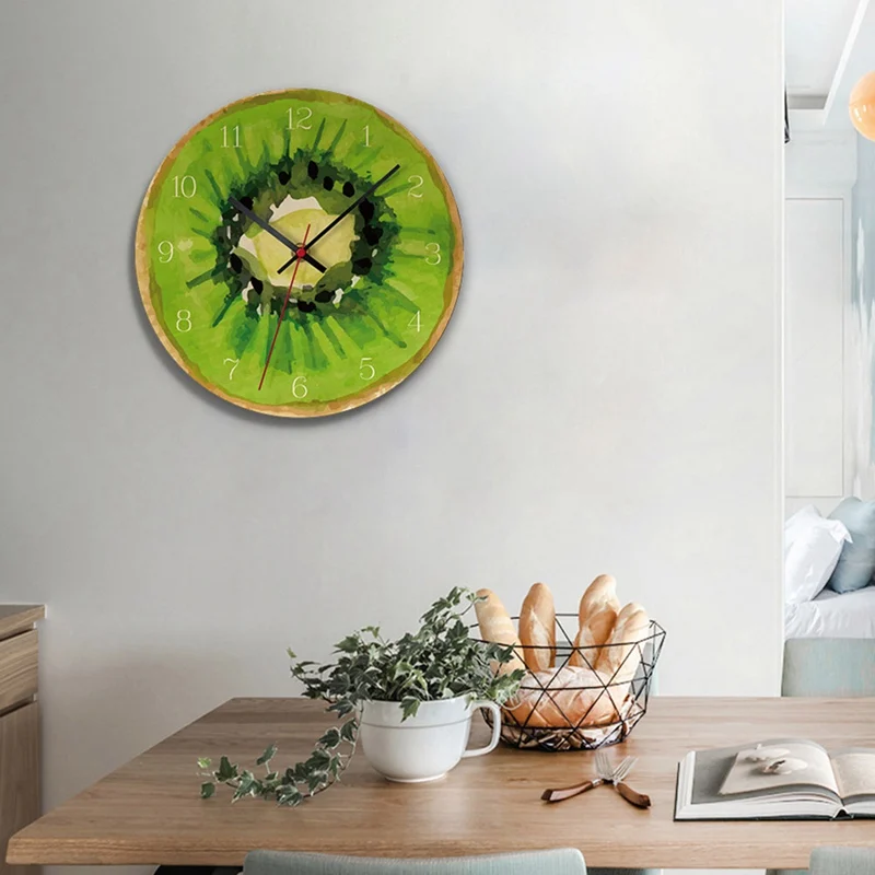 

Wooden Round Wall Clock Loudspeaker Mute Hanging Clock Creative Fruit Life Wall Mounted Clock Quiet Dry Battery Clock