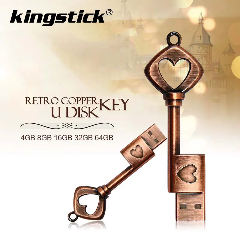 Металлический USB флеш накопитель в форме сердца U диск медный Love Key 4 ГБ 8 16 128 Мб