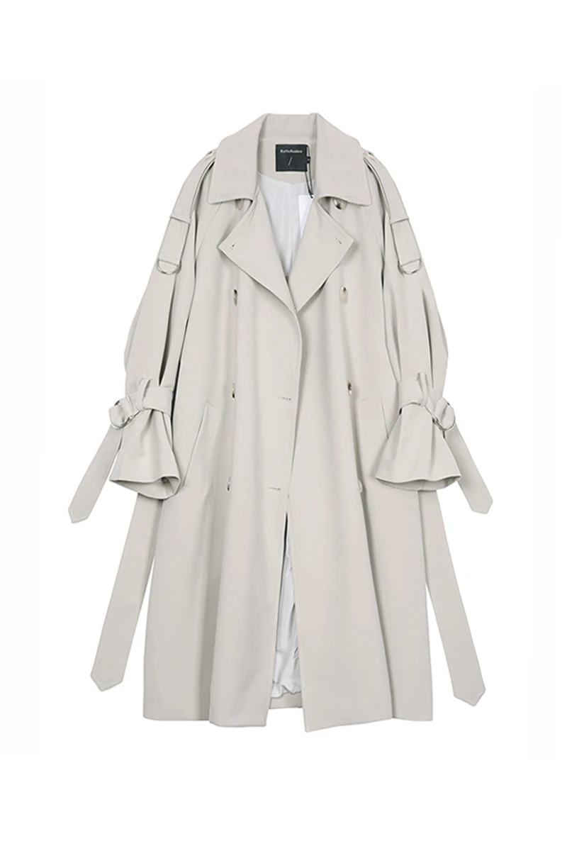 

SuperAen Windbreaker Autumn BF Turn-down Collar Solid Loose Casual Thin Long Coat Women Fashion
