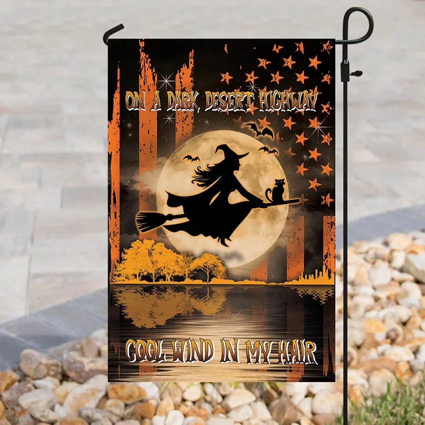 

Halloween Witch On A Dark Desert Highway Flag Festive Party Supplies Garden Yard Popular House Banner