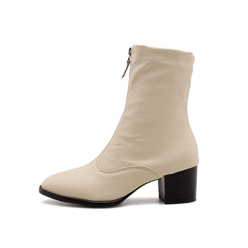 Большой Размеры мадам грубый каблук короткие ботинки с молнией спереди Модные