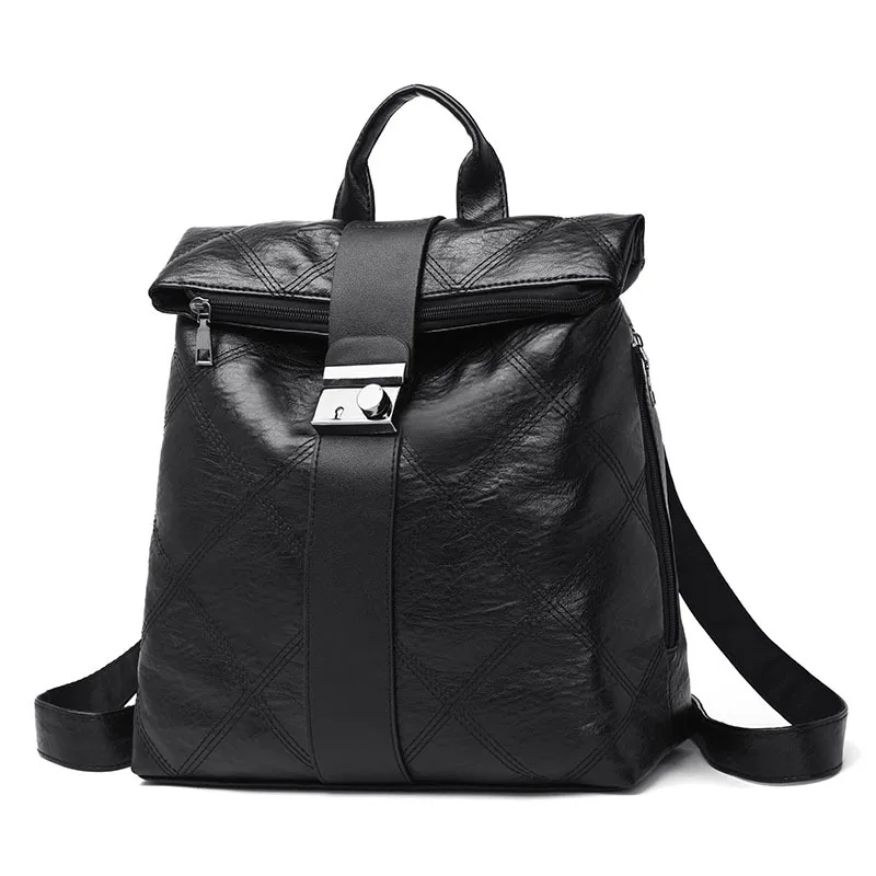 Black Backpack Противоугонные школьные сумки mochila feminina водонепроницаемые дорожные винтажные большие сумки для ноутбука Коричневый кожаный рюкзак для женщин корейский дизайнер - Цвет: Black Backpack