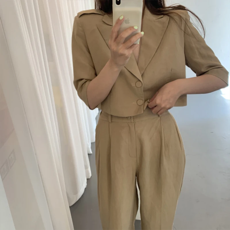 Женские летние костюмы 2020 комплект из 2 предметов брюки с высокой талией