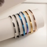 4mm 4 colors quotes mantra bracelets stainless steel open cuff bangle fashion female inspirational jewelry bracelets