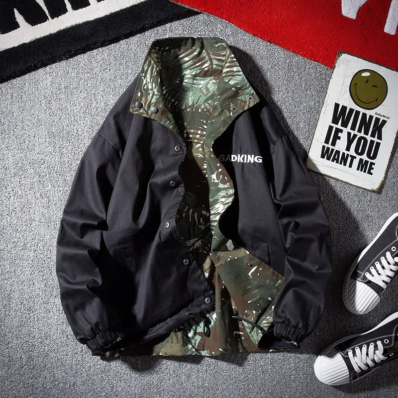 

2022 Reversible Cotton Jacket Men Autumn Winter Teenagers Camouflage Leaf Printing Brand Sports Cotton Loose Overalls Coat