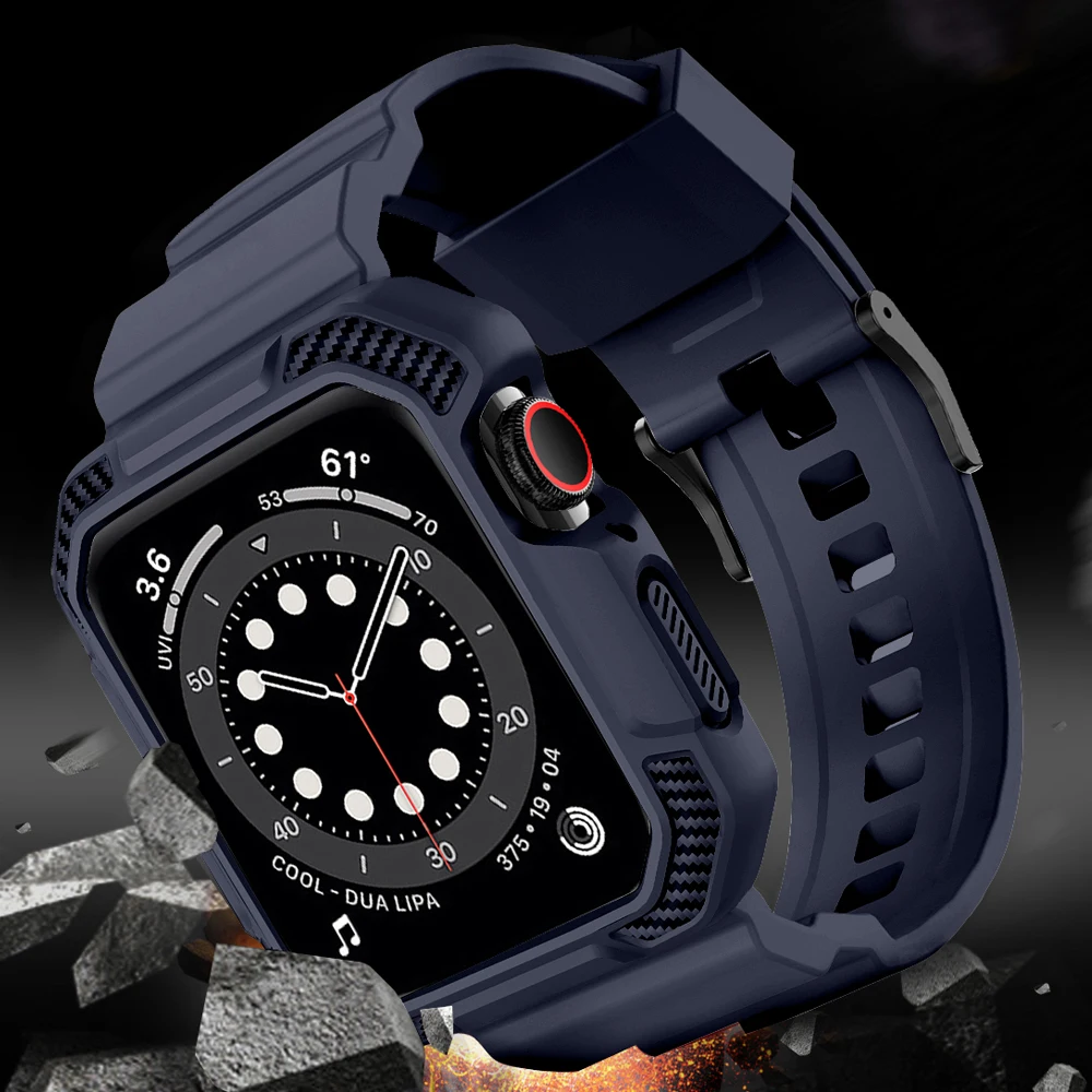 Темно-синий резиновый ремешок VIOTOO с защитным чехлом для Apple Watch 44 мм 42 Iwatch Series 6 5 4 3