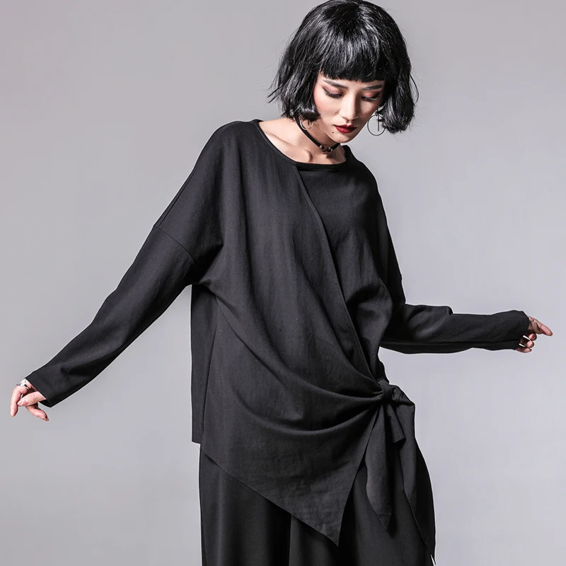 Женская Асимметричная футболка с длинным рукавом открытыми плечами и скрытым