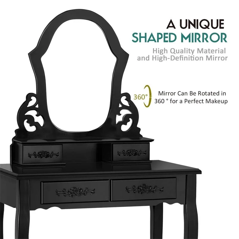 Набор табуретов для туалетного столика из соснового дерева с зеркалом 4