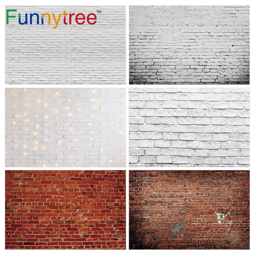 Виниловый фон Funnytree с белыми кирпичными стенками винтажный градиентный гранж