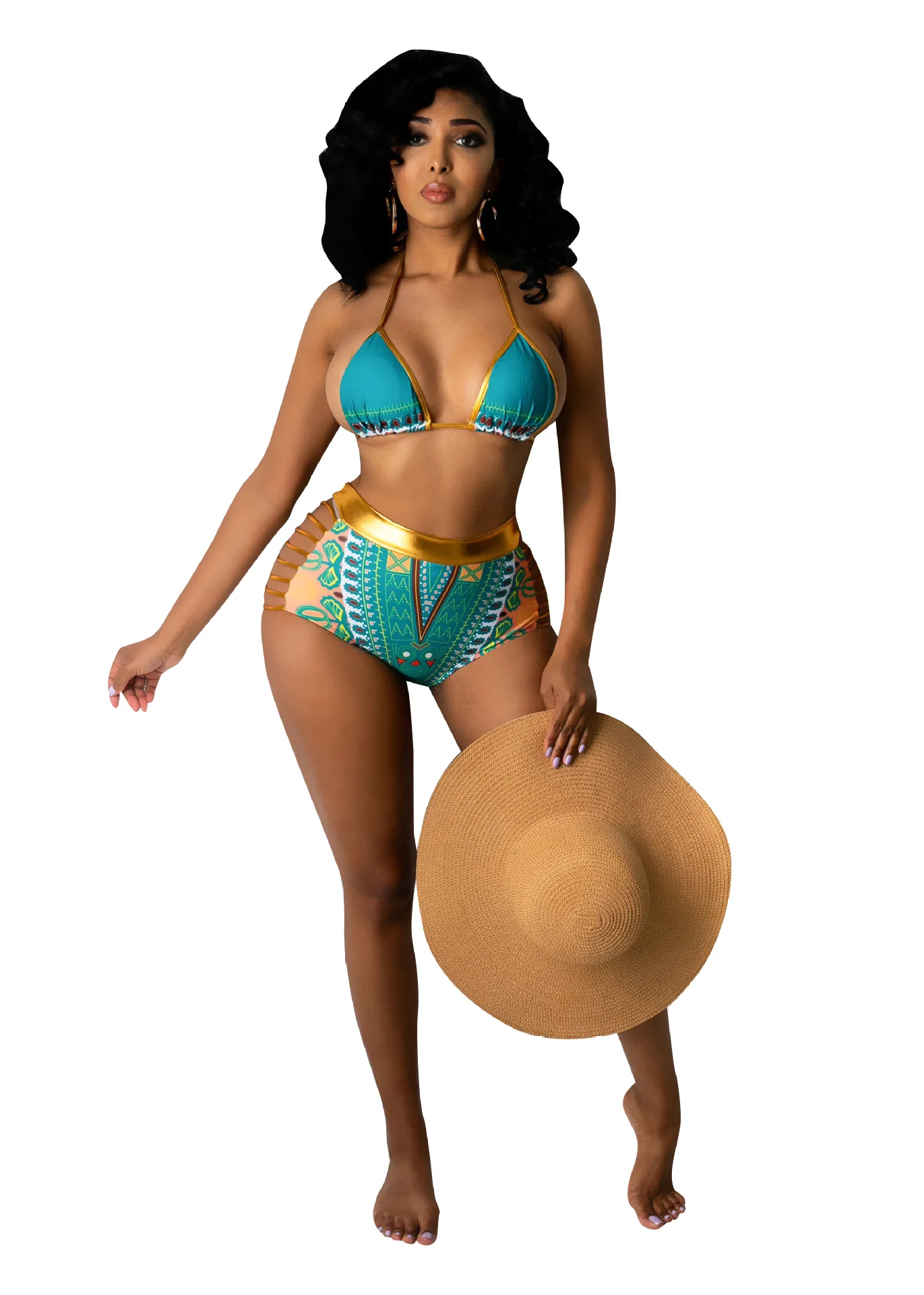2021 Summer Digital Print Bikini Sets Separate 2 Piece Swimming Bathing Suit for Women High Waist Swimwear Plus Size Monokini