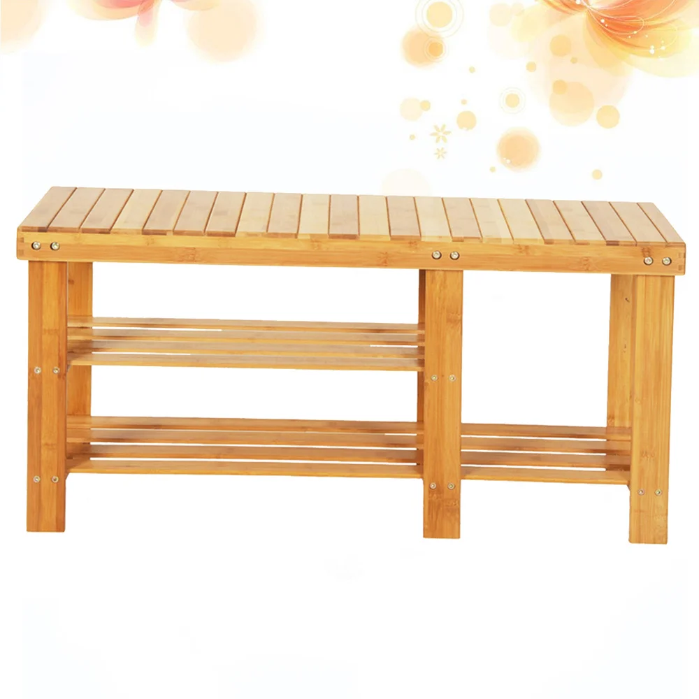

90cm Strip-type Bamboo Stool Wood Color Shoe Rack with Boots Compartment for Home