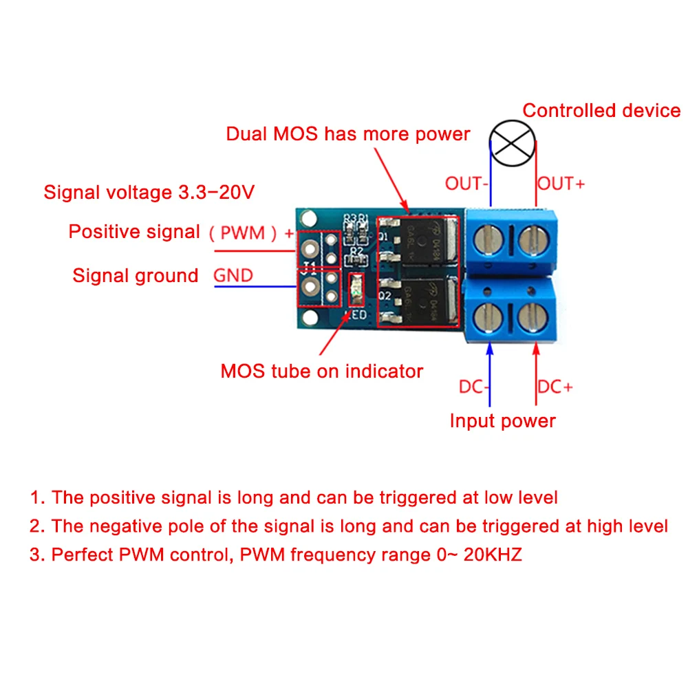 

DC 5V-36V 15A 400W MOSFET PWM Regulator Control Panel Motor Trigger Switch Drive Module