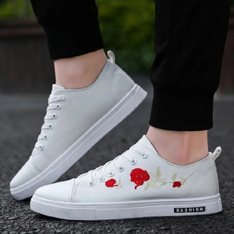 Мужская парусиновая обувь с низким вырезом вышивкой весна-осень 2019 | Обувь