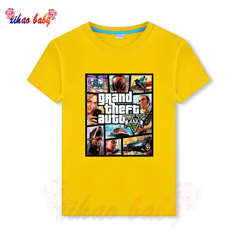 Лидер продаж детские футболки с длинным рукавом и принтом GTA 5 Детская летняя
