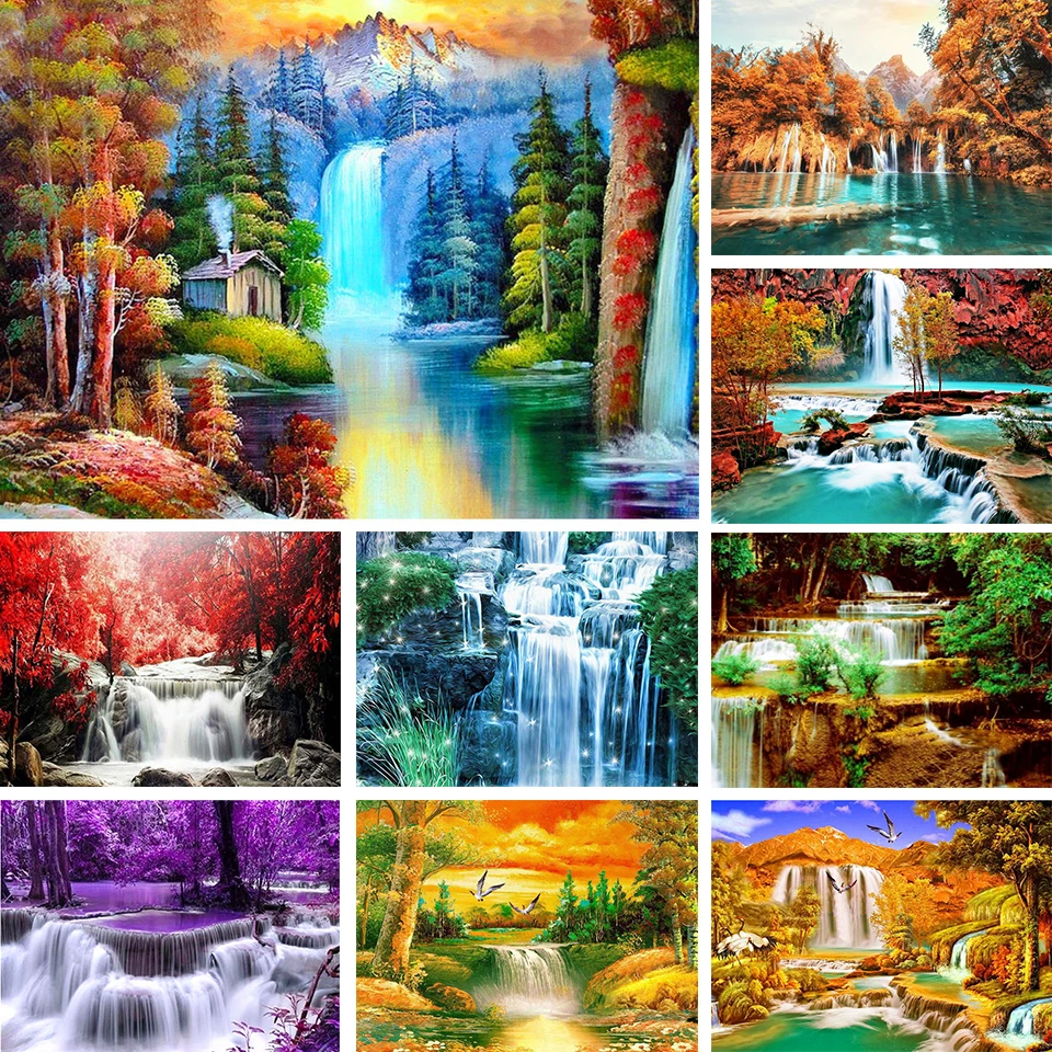 

5D DIY Diamond Painting Kits Waterfall Set Landscape Full Round With AB Drill Embroidery Mosaic Art Picture of Rhinestones Decor