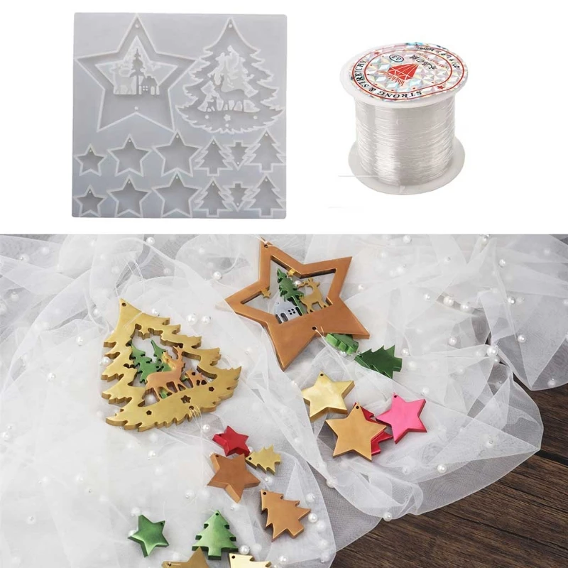 

10Roll/1Pc Christmas Diy Crystal Epoxy Christmas Tree Five-pointed Star Pendant Mold Decoration Mirror Silicone Mold Accessories