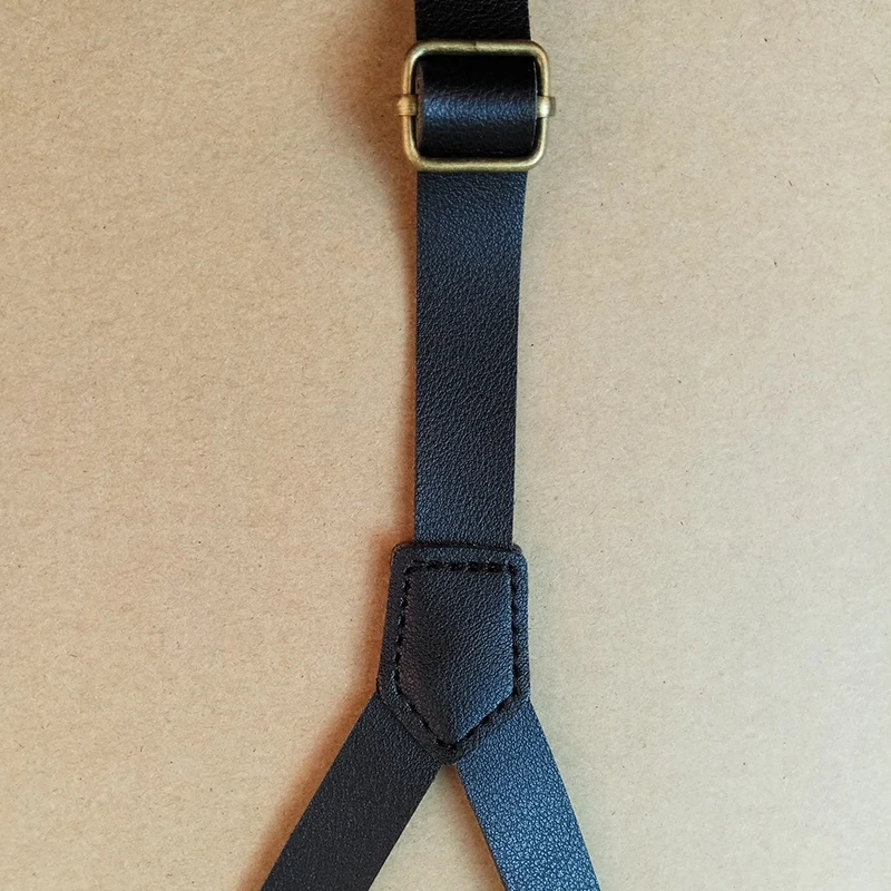 

Solid Braces 1.5cm Width Mens/women Pu Synthetic Leather Suspenders Y Back 3 Clips