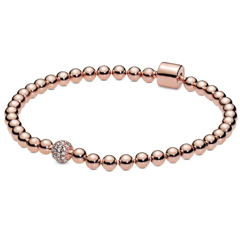 

100% 925 Sterling Silver Rose Gold Barrel Clasp Beads & Pave Crystal Sliding Bracelet Fit Fashion Bead Charm Trendy DIY Jewelry