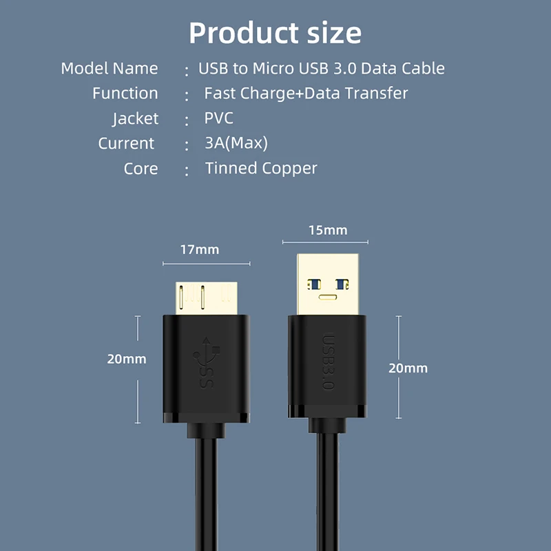 0 5 м/1 м USB 3 Тип A Micro B кабель высокого Скорость для синхронизации данных и зарядки