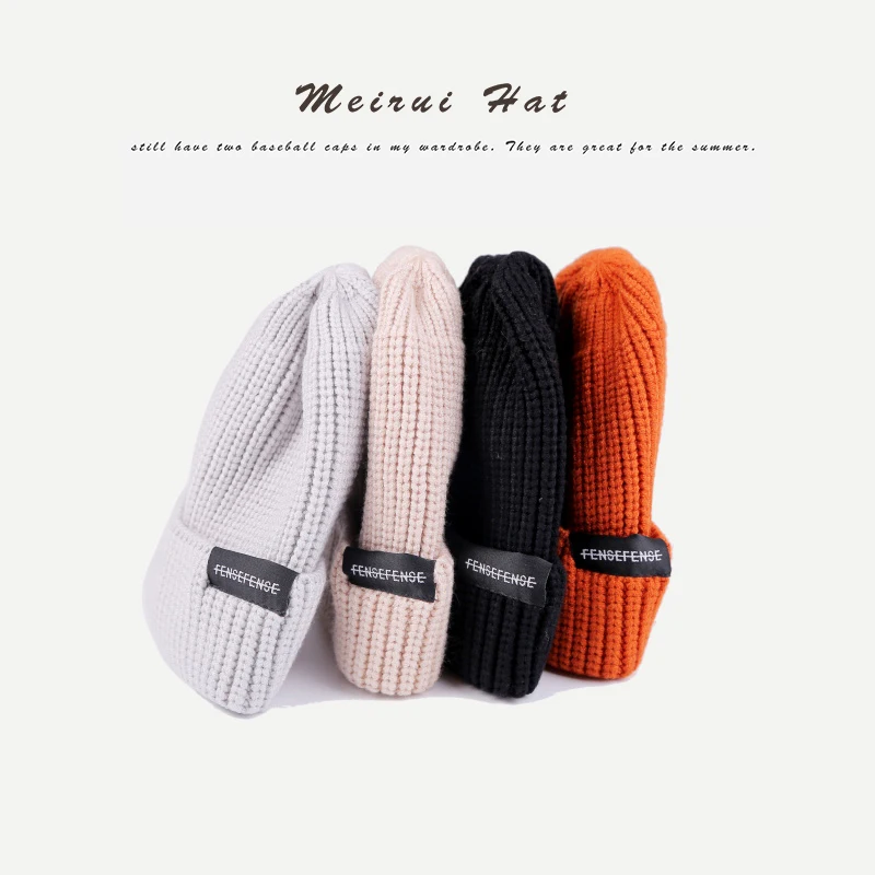 Ярлык с буквами хлопковая шерстяная шапка зимние шапки для женщин теплая