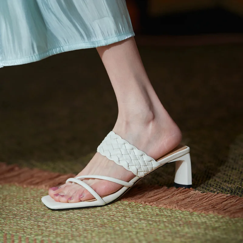 

New 2021 Women Sandals Cross-tied Slippers 5cm Chunky Heel Summer Women Shoes Square Head Sandals For Women High Heel Shoes