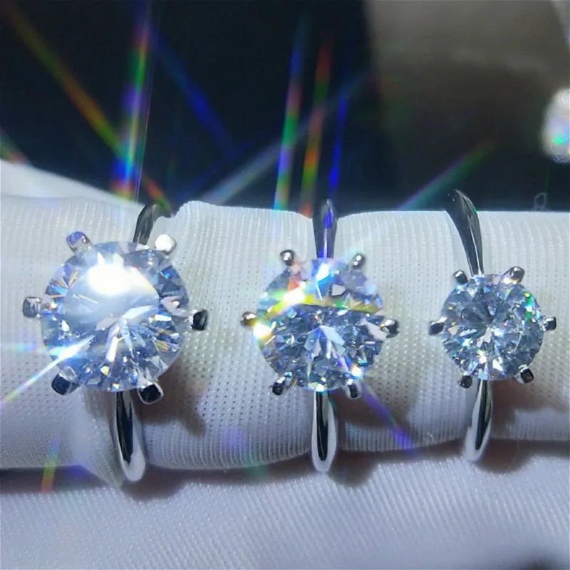 

Обручальные кольца из натурального муассанита, Женское кольцо с шестью зубцами 1ct-3ct D цветное Муассанит VVS1 с сертификатом, кольцо из настоящ...