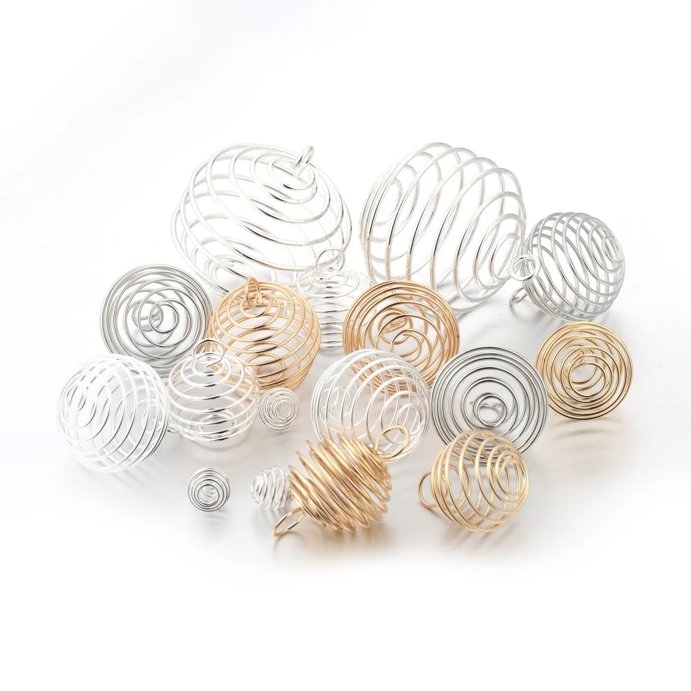 5-30Pcs/lot 9-35mm Metal Spiral Beads Cages Pendants Hollow Bead Caps For DIY Charms Jewelry Making Supplies Accessories