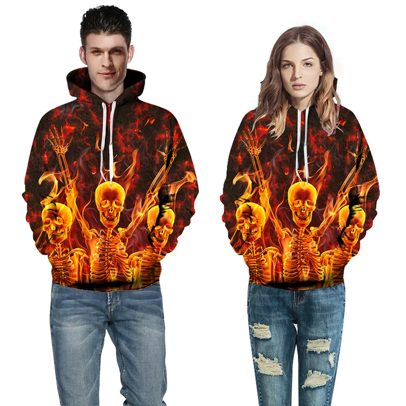 

3D Printed Fire Skull Men Sweatshirts Unisex Hooded Hoodies Women QL6068