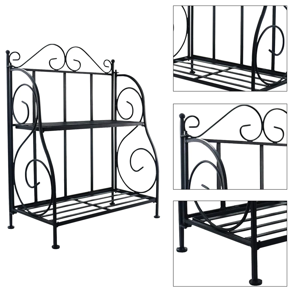 

2-Tier Black Foldable Shelf Rack Kitchen Bathroom Countertop Kitchen Racks Seasoning Storage Rack Home Organization Shelfs