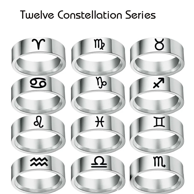 

12 Zodiac Ring Aries Taurus Gemini Cancer Virgo Libra Scorpius Sagittarius Capricornus Wedding Stainless Steel Rings Jewelry