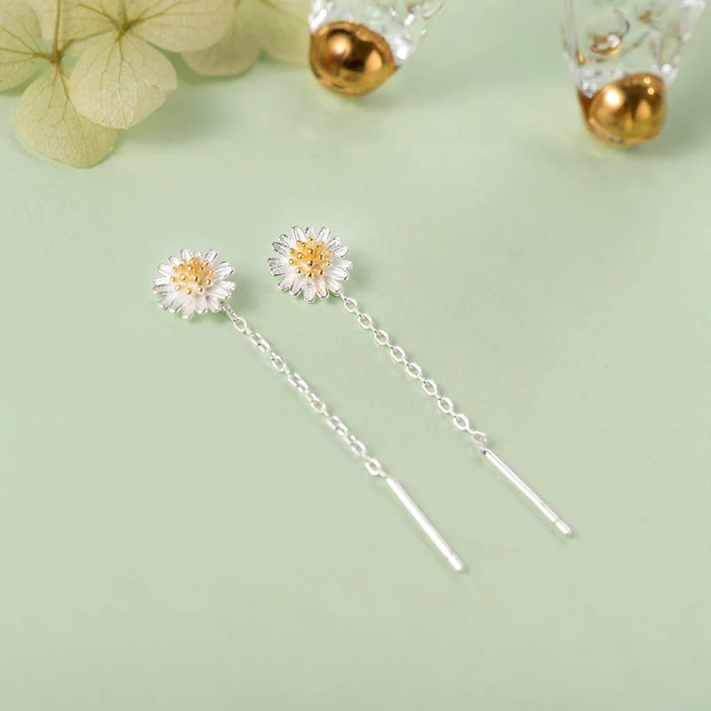 

925 Sterling Tassel Long Heart Star Moon Charm Drop Earring For Women Girls Party Jewelry Accessories eh1422