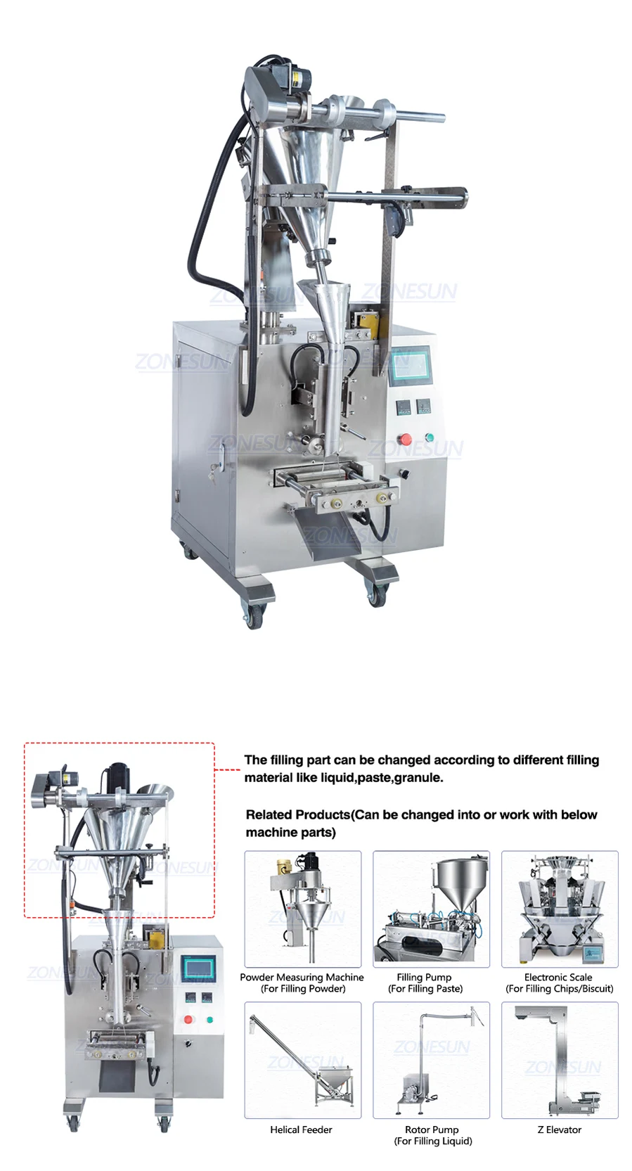 ZONESUN ZS-FM380  Automatic Powder Filling Weighing Sealing Machine 1-350g