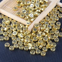 100pcs 7mm gold color black font letters round shape acrylic beads for make bracelet necklace jewelry accessories